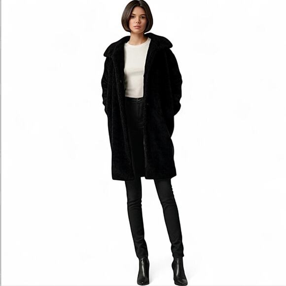 Lanshifei black teddy bear trench coat oversized winter chic minimalist cozy - Picture 2 of 10
